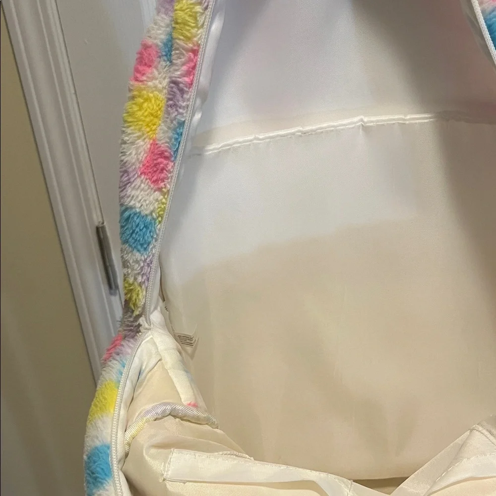 Claire's Fuzzy Multicolor Checkered Backpack - Picture 6 of 6
